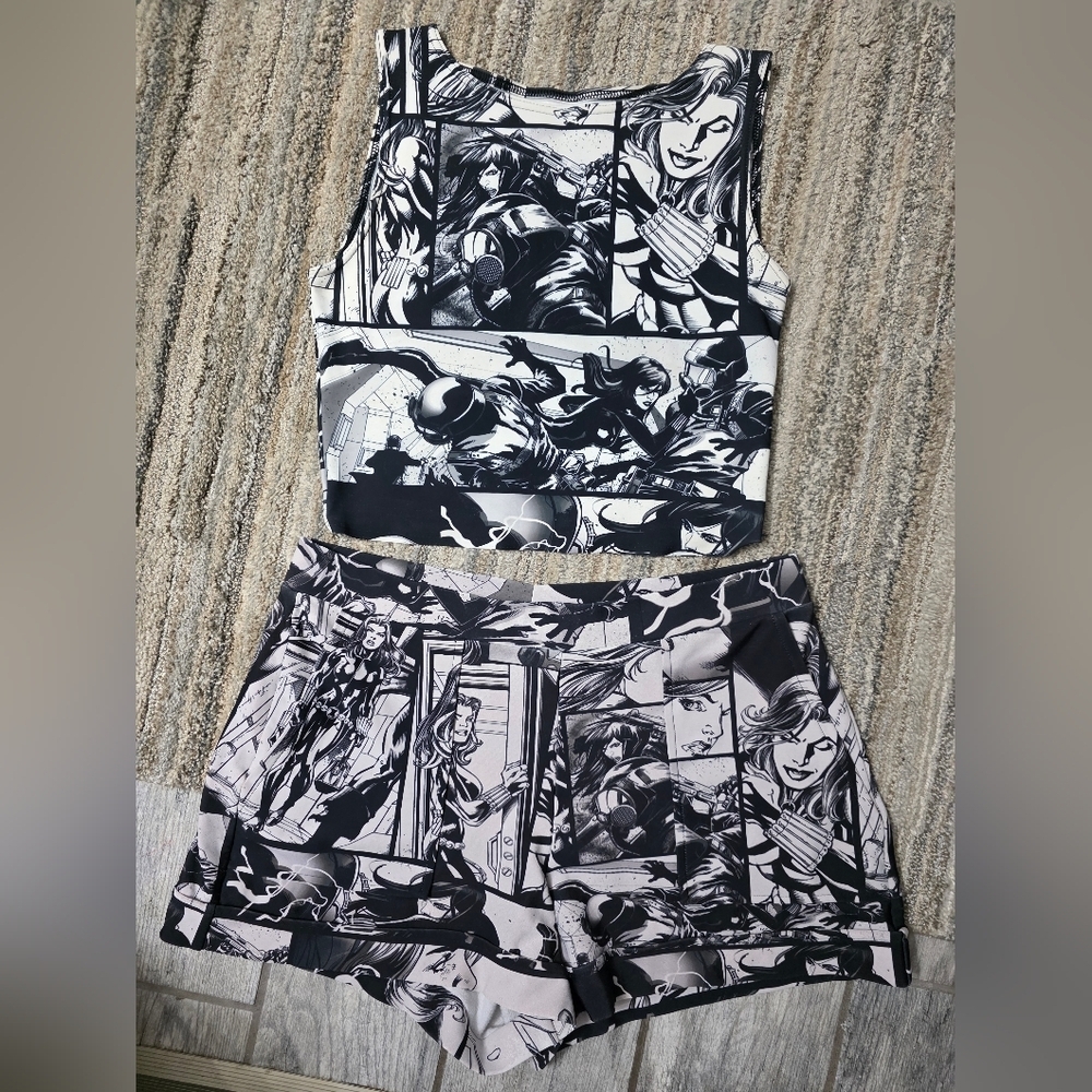Blackmilk Marvel Black Widow Short Set Wifey Top M Rare Flawed Dollskill Comic - Picture 2 of 15